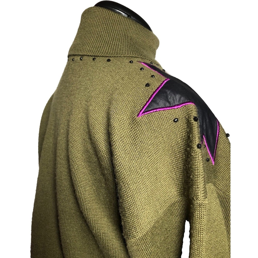 Vtg 80s Funky Statement Sweater Meister Star Shoulder Turtleneck Novelty M B42 - Picture 6 of 12